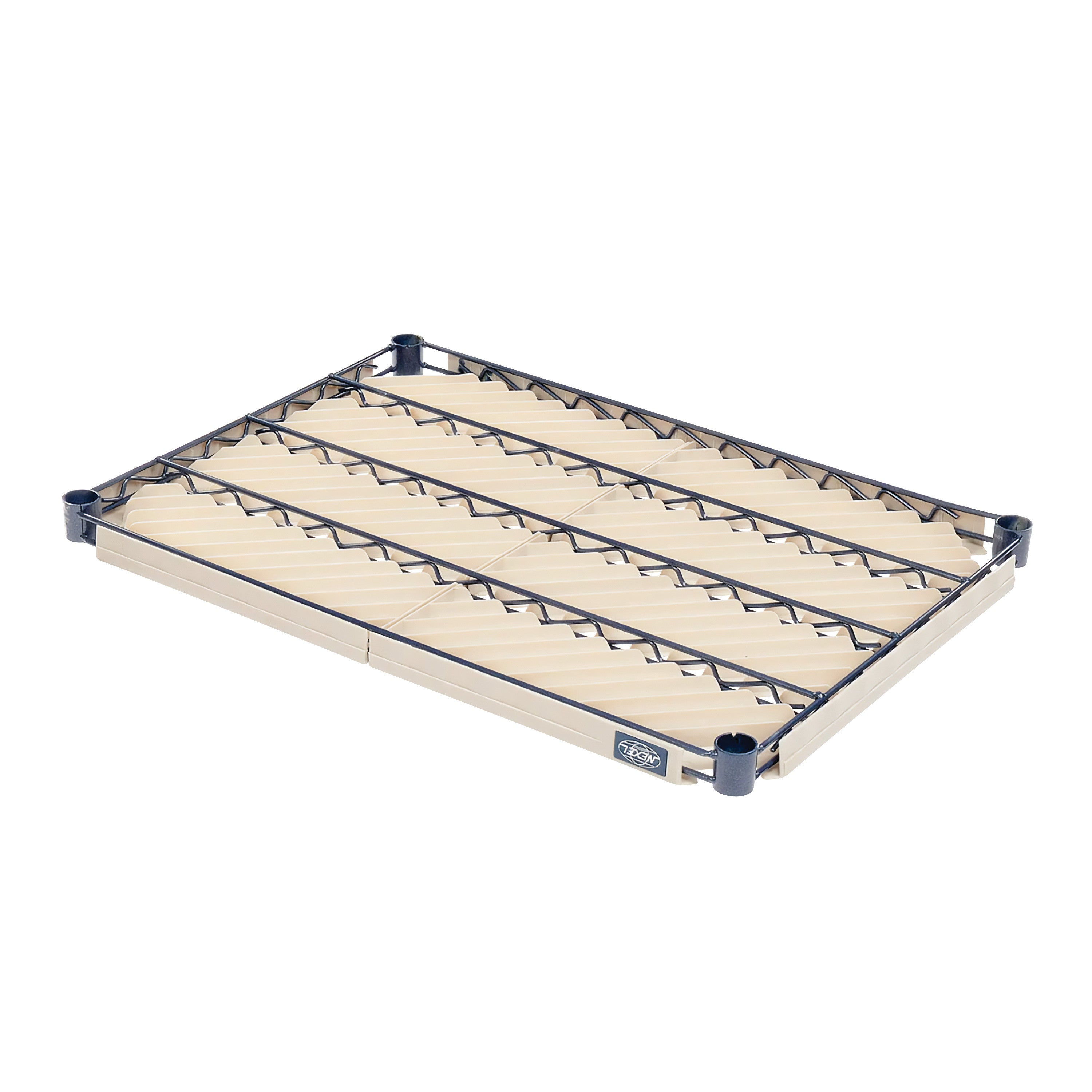 Nexelon Antimicrobial Shelving Unit with a rectangular frame and diagonal support bars, featuring a beige and dark gray color scheme.