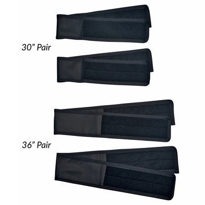 AliMed Reusable Armboard Strap in two sizes, 30" and 36", with black fabric and fastening closures shown in pairs.
