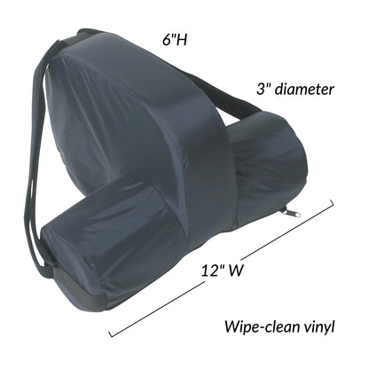 The SkiL-Care Side-Lying Leg and Knee Abductor. It is made of wipe-clean vinyl, measuring 6' high, 12' wide, and 3' in diame.