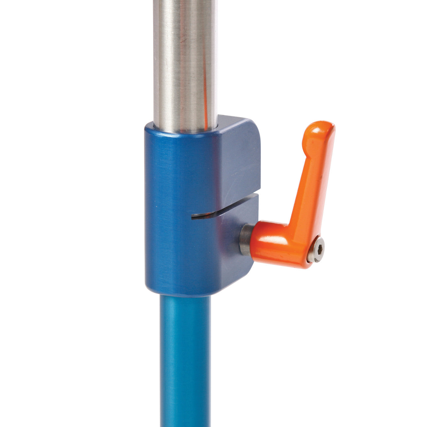The Attachable Hand Table Leg features a blue section with a stainless steel pole and an orange lever for adjustable support.