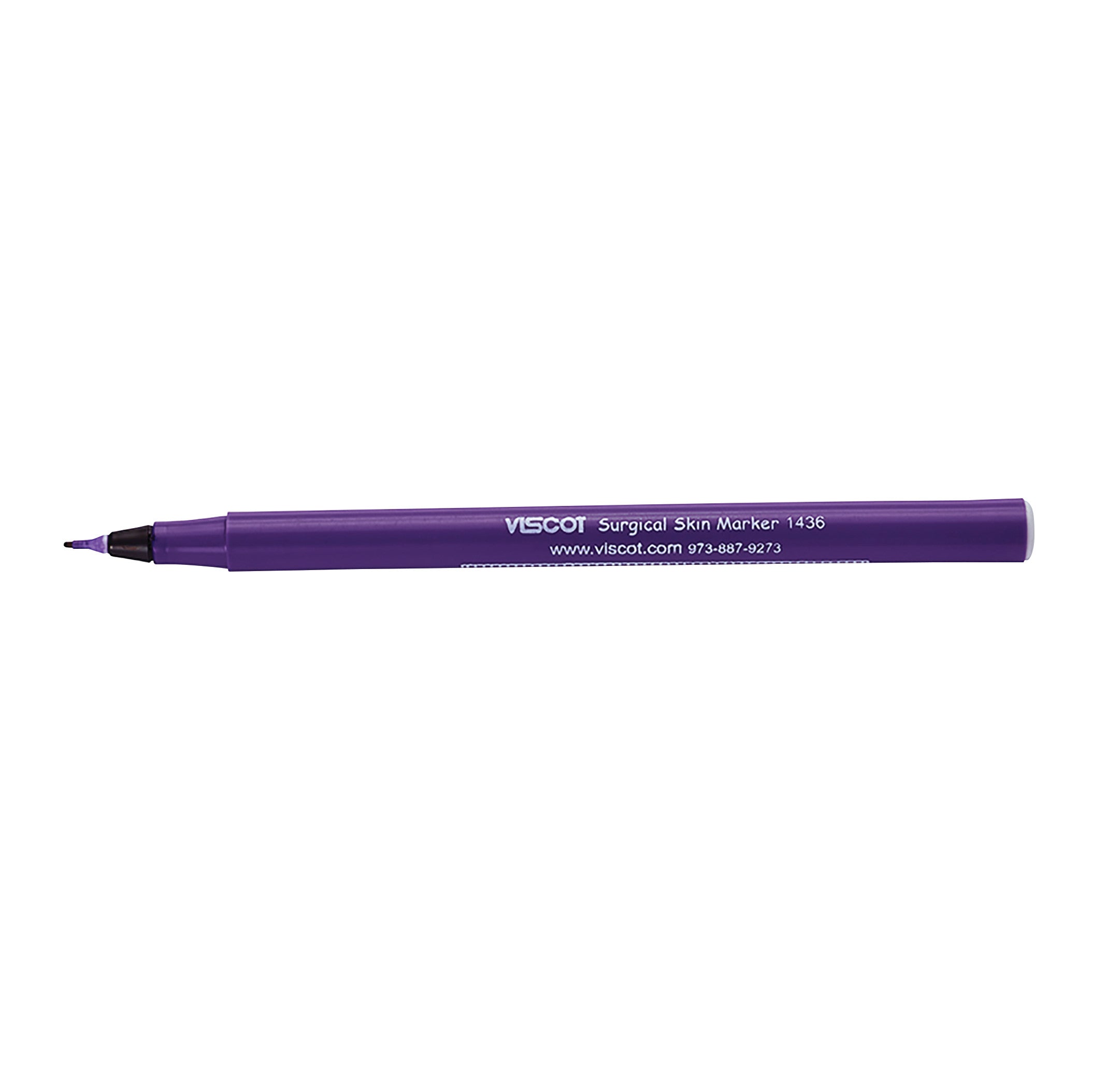A purple Viscot Ultra Fine Skin Marker with a fine tip, used for surgical skin marking, featuring product details on the barrel.