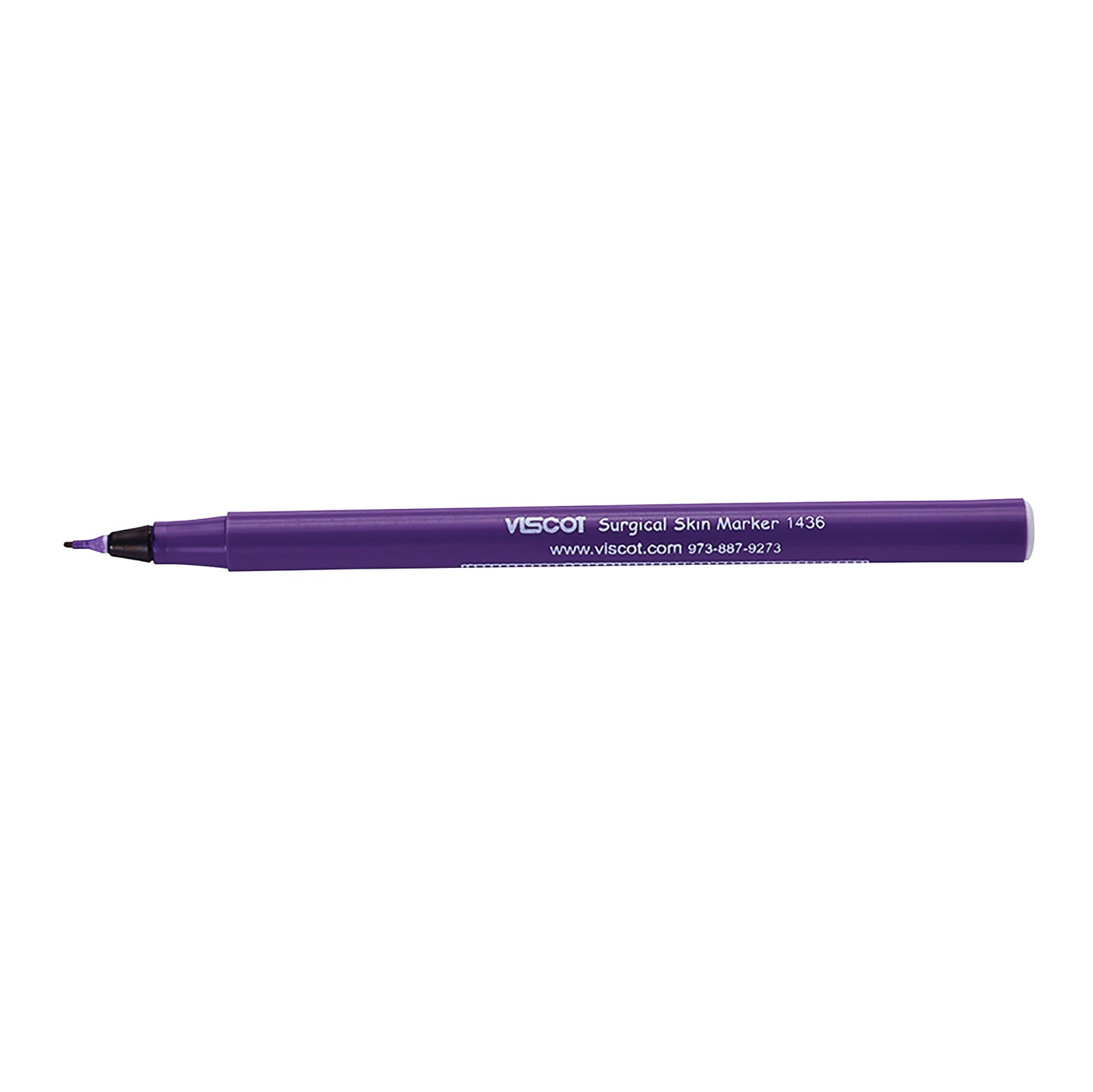 A purple Viscot Ultra Fine Skin Marker with a fine tip, used for surgical skin marking, featuring product details on the barrel.