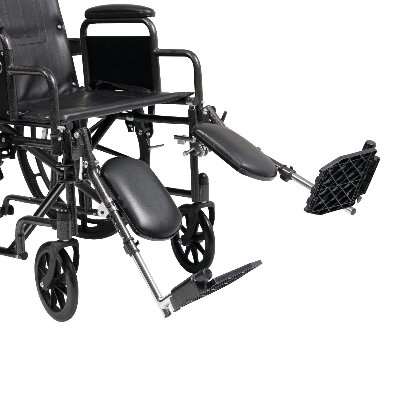 Everest & Jennings Advantage Recliner Wheelchair with elevated footrests and padded armrests, shown in black.