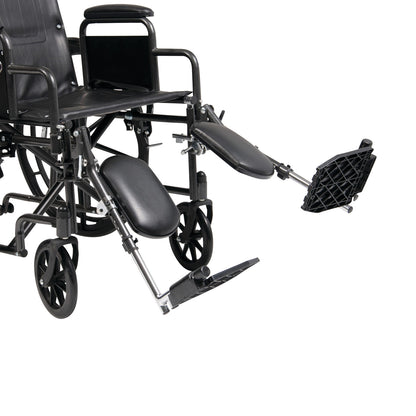 Everest & Jennings Advantage Recliner Wheelchair with elevated footrests and padded armrests, shown in black.