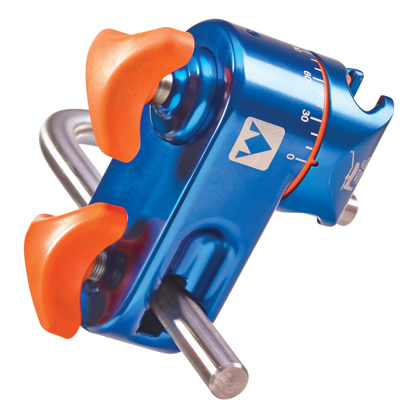 The AliMed FREEDOM 360 Socket, a blue mechanical device with orange grips and a silver metal rod.