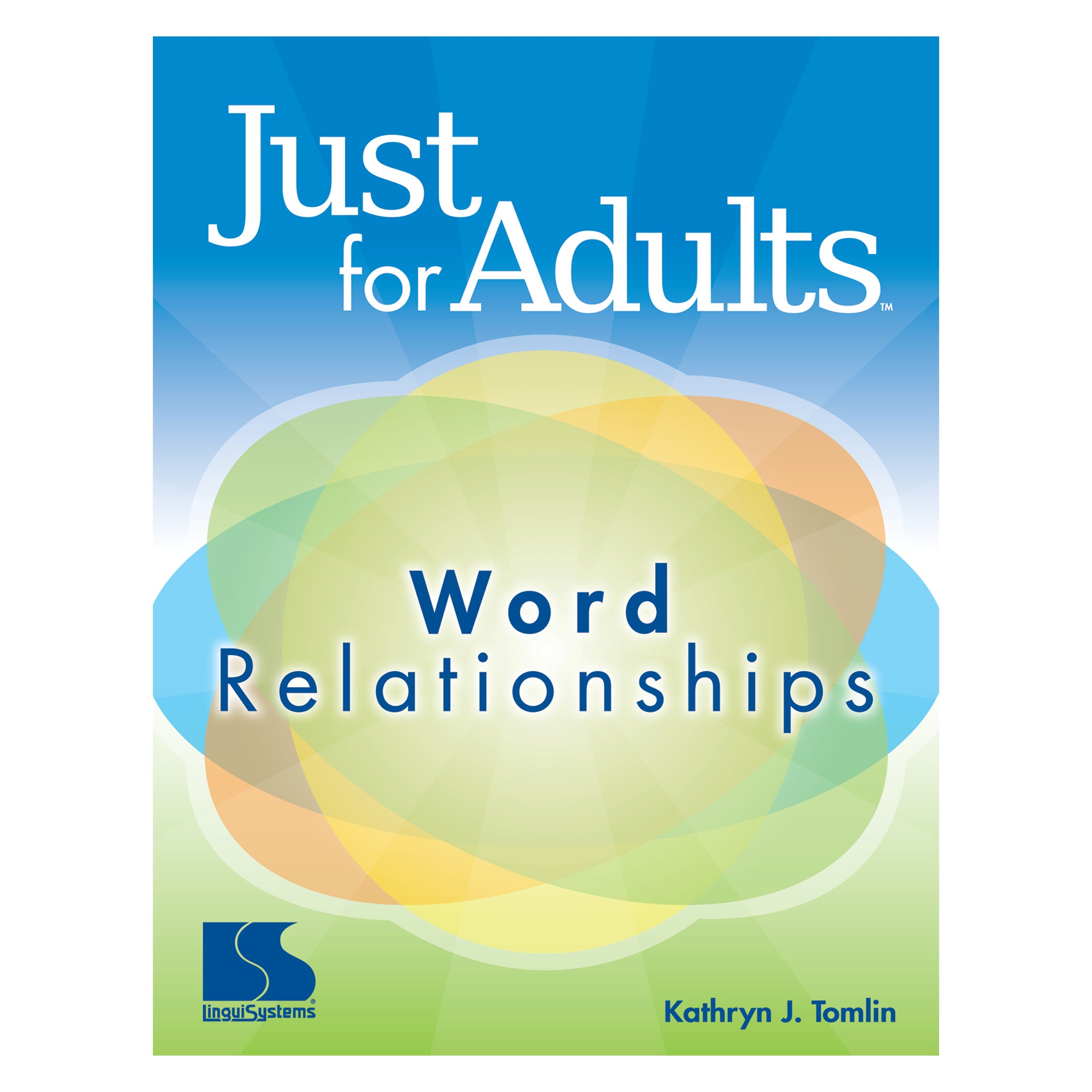Cover of "Just for Adults: Word Relationships" from the 6-Book Set, featuring overlapping pastel shapes..