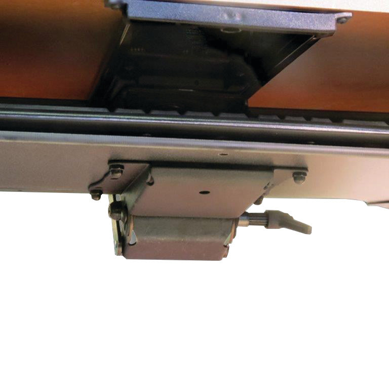 A Weber Knapp Ultra Compact Keyboard Tray, showcasing its mounting mechanism from below.