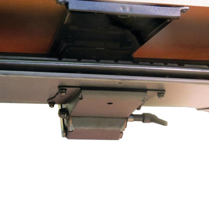 A Weber Knapp Ultra Compact Keyboard Tray, showcasing its mounting mechanism from below.