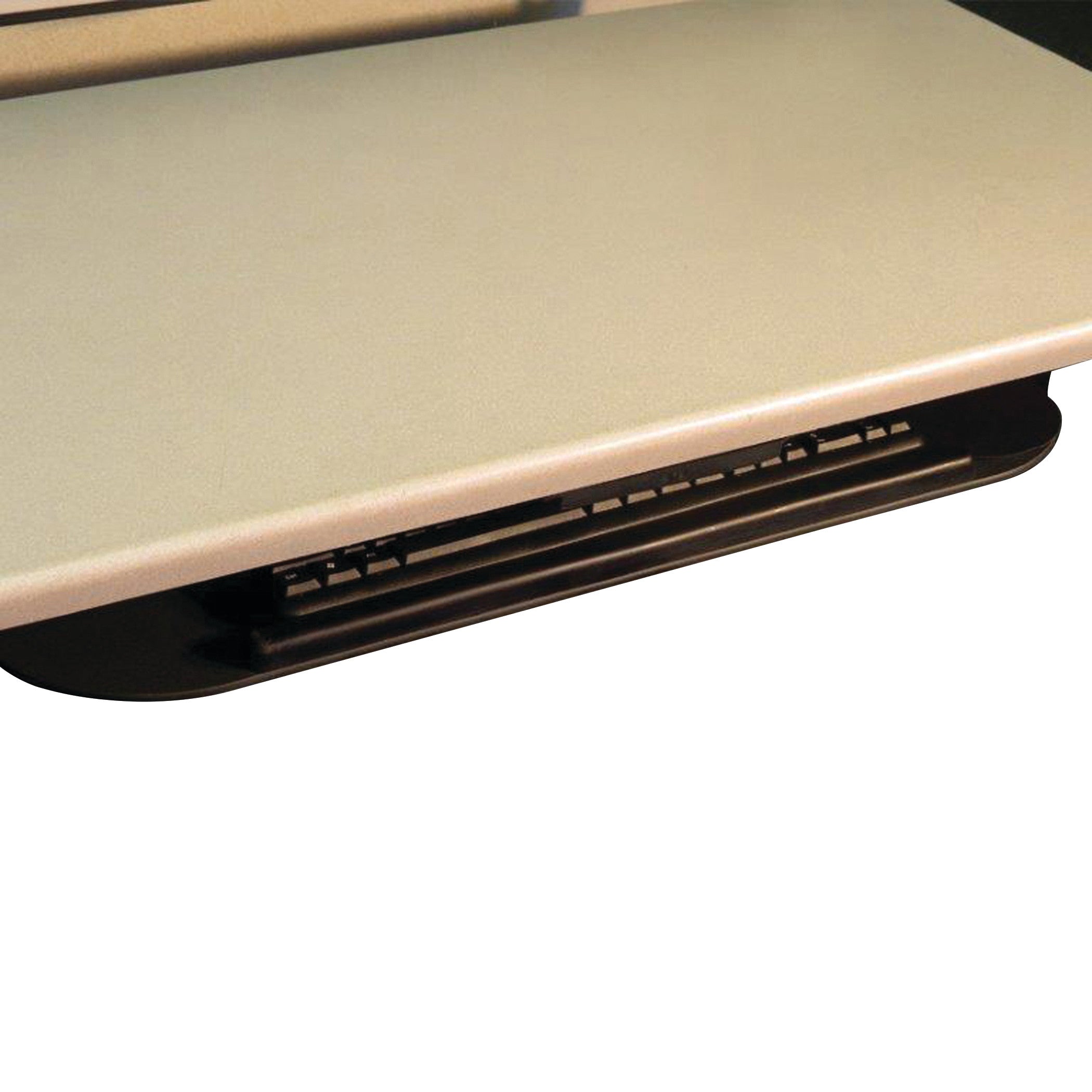 A Weber Knapp Ultra Compact Keyboard Tray, featuring a sleek, beige top surface with a black sliding mechanism underneath.