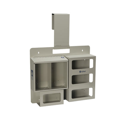 The AliMed Bulk PPE Organizer is a wall-mounted unit with compartments for storing personal protective equipment.