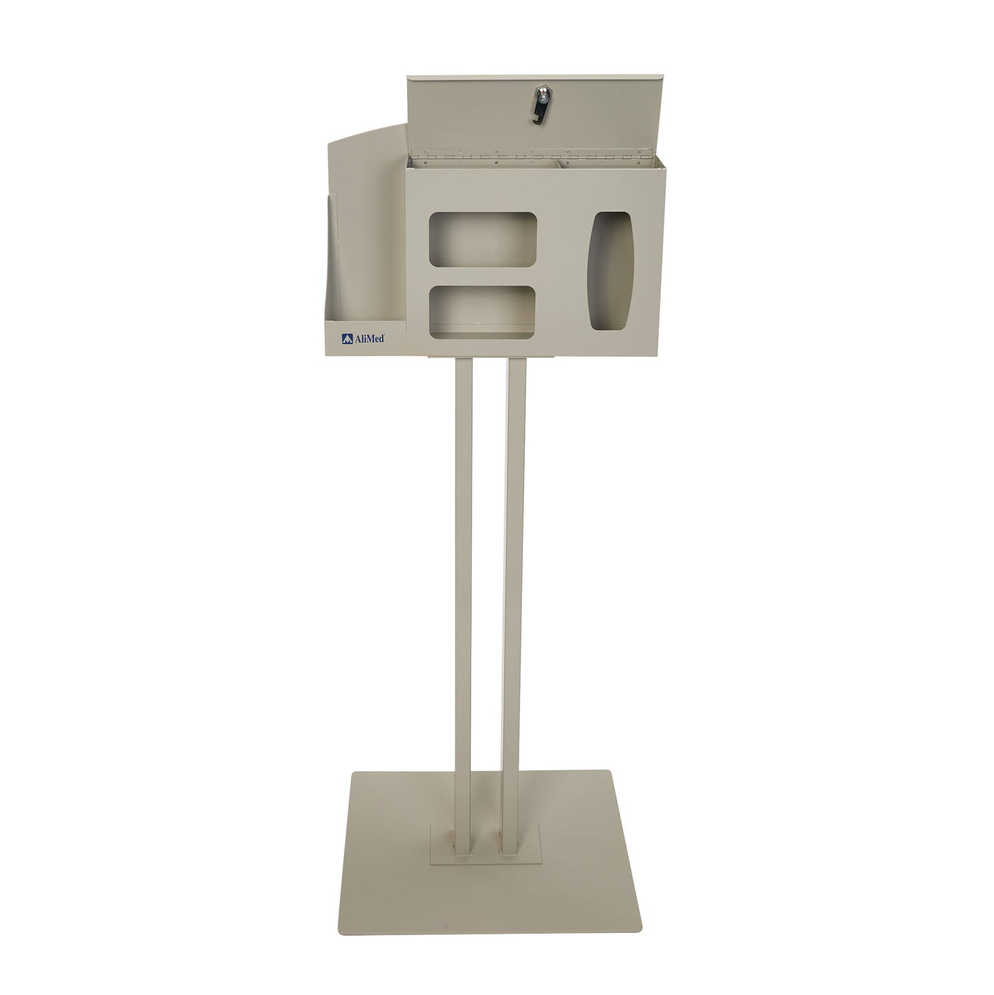 The AliMed Infection Prevention Station, a freestanding unit with compartments for dispensing hygiene supplies.
