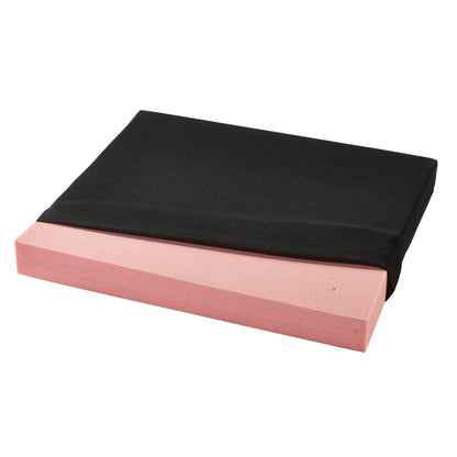 AliMed Basic T-Foam Wheelchair Cushion, featuring a pink foam core partially covered by a black fabric cover.