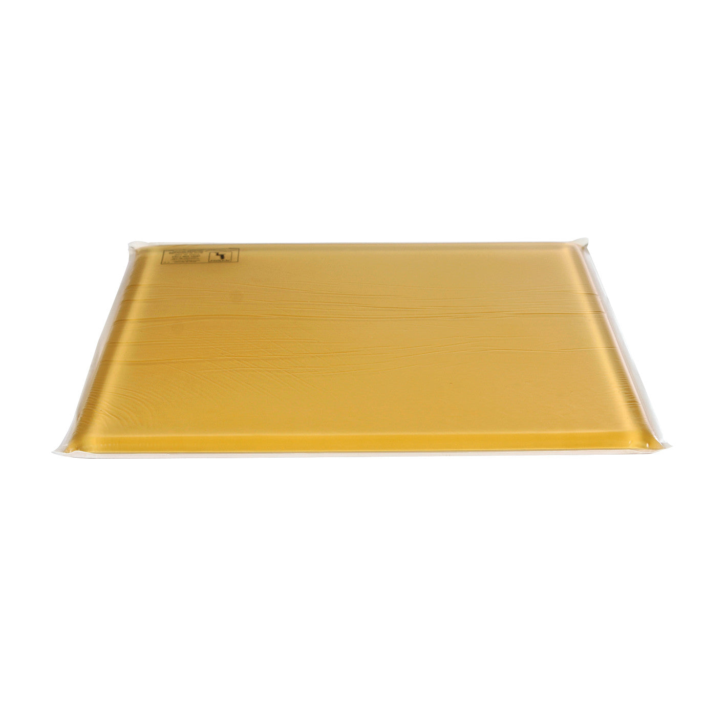 The AliMed T-Gel Wheelchair Cushion is shown, featuring a flat, rectangular, amber-colored pad in sealed packaging.