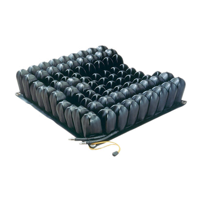 ROHO ENHANCER Wheelchair Cushion with interconnected air cells for pressure relief and comfort, black with attached air valves.