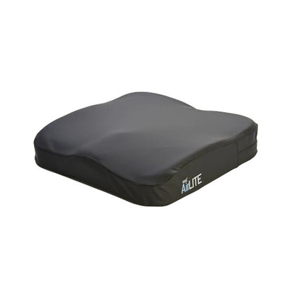 The ROHO AirLITE Wheelchair Cushion is a contoured, black cushion designed for comfort and support.