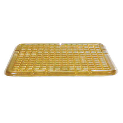 AliMed Checkerboard T-Gel Wheelchair Cushion, designed with a grid pattern, shown in a light brown color and rectangular shape.