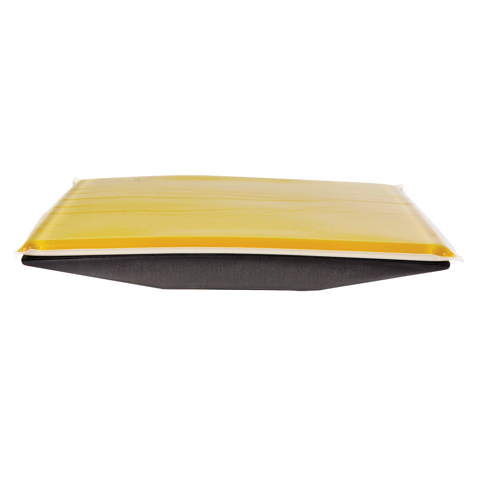 The AliMed T-Gel Wheelchair Cushion with Solid Seat Insert features a low-profile, rectangular design with a yellow surface.