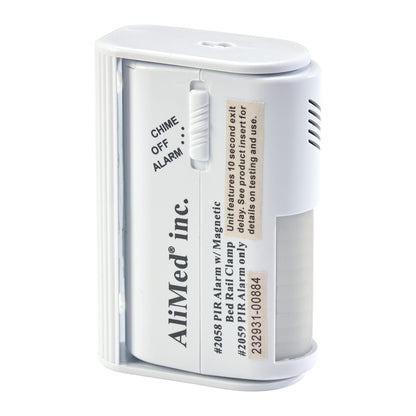 The AliMed Motion Detection Local Alarm with Wall Mount features a switch labeled "Chime," "Off," and "Alarm".