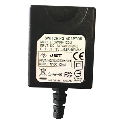 An AC Power Adapter for AliMed Alarm Units, showing input and output details, including 12V output and various certification symbols.