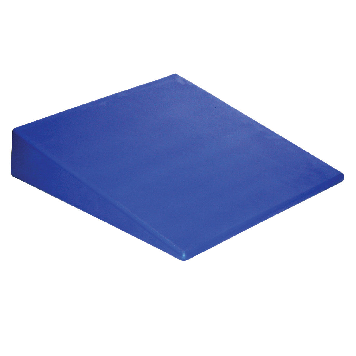 A blue Skillbuilders Positioning Wedge with a sloped design, used for support and positioning in therapy or exercise.