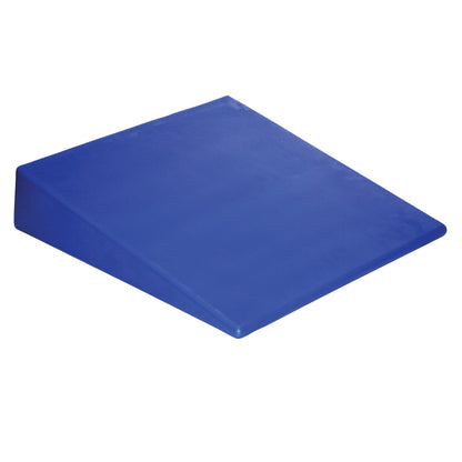 A blue Skillbuilders Positioning Wedge with a sloped design, used for support and positioning in therapy or exercise.