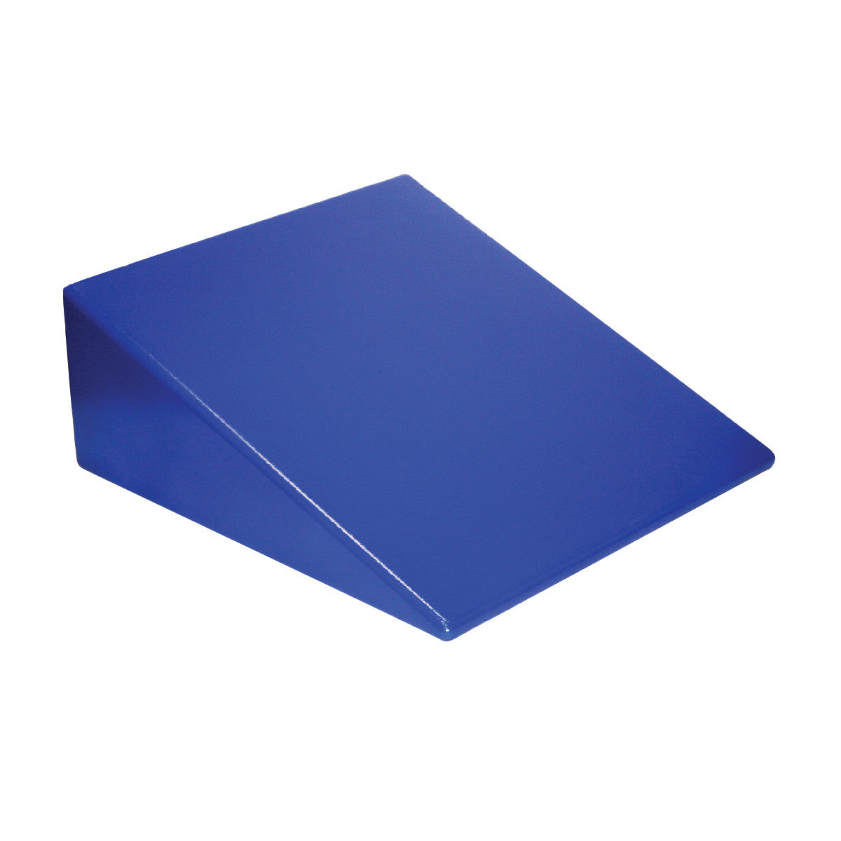 A blue Skillbuilders Positioning Wedge with a flat top and sloped side used for therapeutic support or exercise.