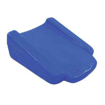 A blue Skillbuilders Bi-Height Wedge used for physical therapy and support, featuring a sloped design with raised edges.