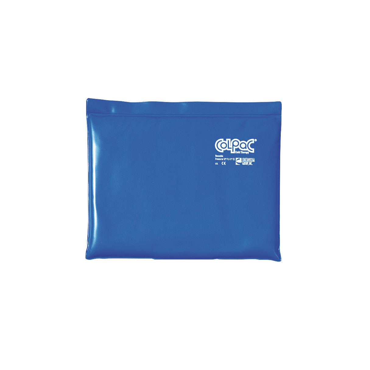 The image features a blue Chattanooga Hydrocollator ColPaC, a flexible gel ice pack used for cold therapy and pain relief.