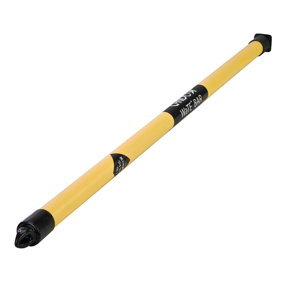 Yellow CanDo WaTE Bar for exercise, featuring black end caps and labels along its length.