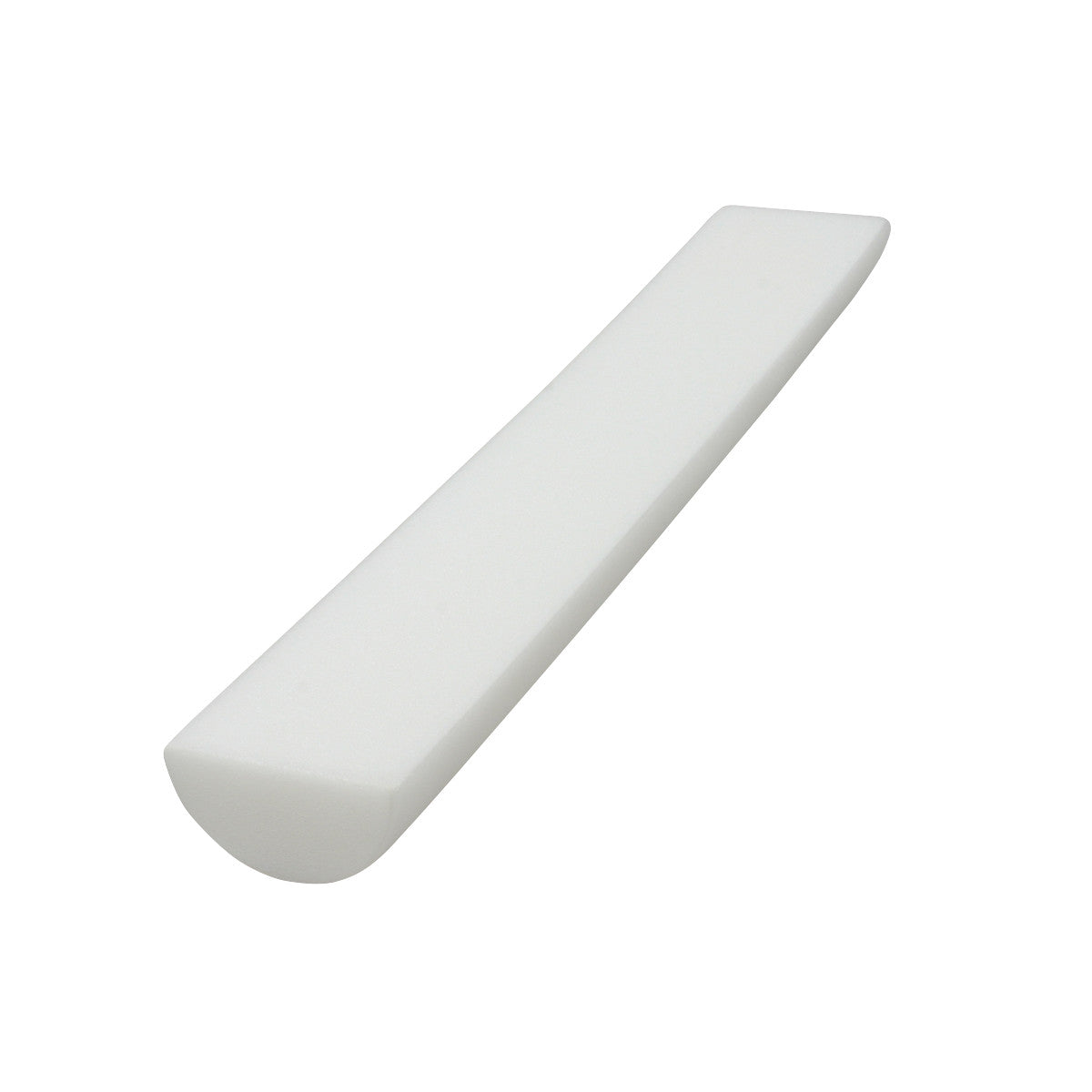 A white AliMed Foam Roller with a rounded edge spans horizontally, designed for physical therapy and balance exercises.