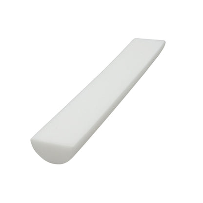 A white AliMed Foam Roller with a rounded edge spans horizontally, designed for physical therapy and balance exercises.