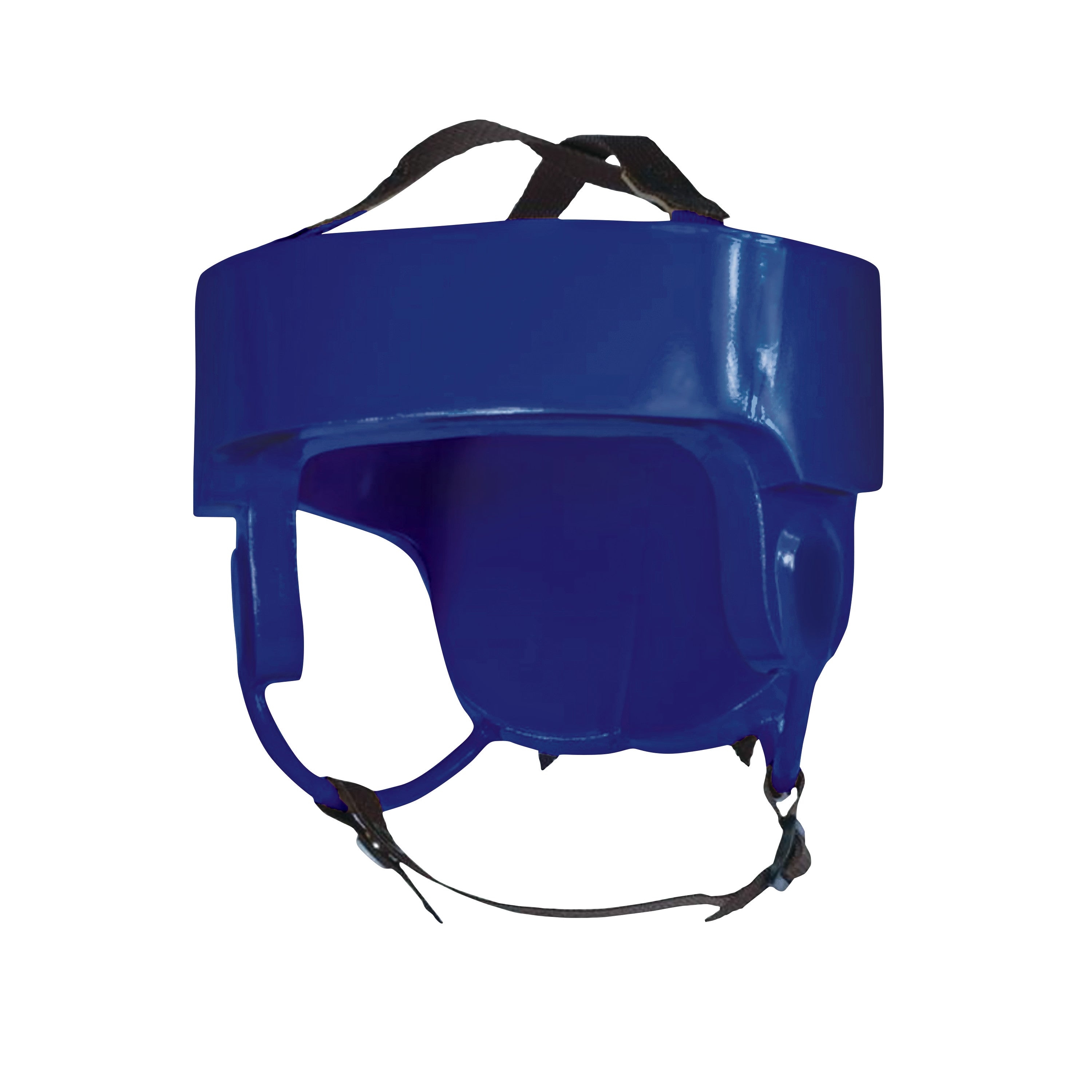 A blue Danmar Products Halo Helmet with a protective design featuring chin straps and a soft interior for head safety.