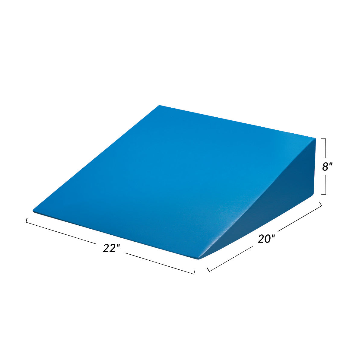 AliMed Antimicrobial-Treated Therapy Positioning Wedge, blue, measures 22\" x 20\" x 8\", used for therapeutic positioning.
