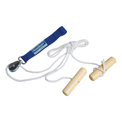 RangeMaster EconoRanger Shoulder Pulley with wooden handles, a metal pulley, and a blue strap for PT exercises.