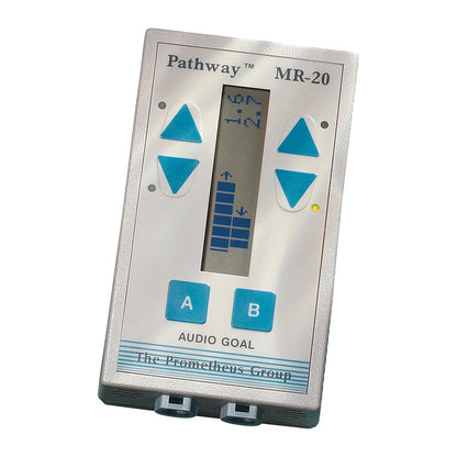 The Pathway Dual-Channel sEMG Unit features a digital display, controls with blue arrow buttons, and two labeled buttons, A and B.