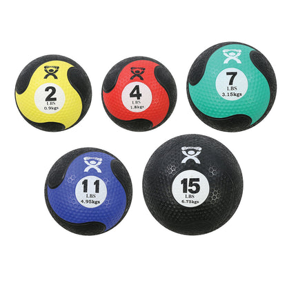 CanDo Rubber Medicine Ball Set features five colorful balls with weights ranging from 2 lbs to 15 lbs.
