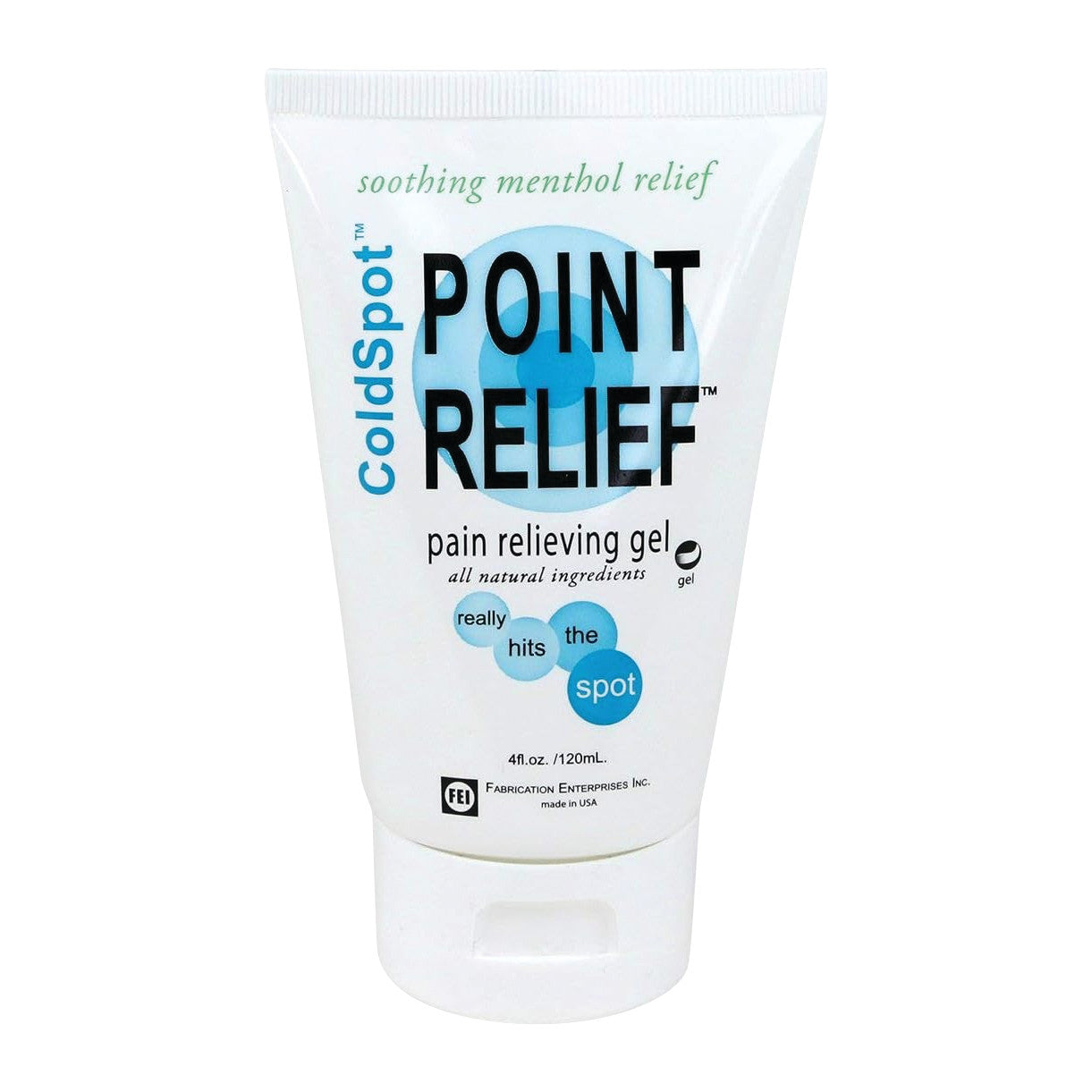 Point Relief ColdSpot Pain Relief Gel tube with soothing menthol relief, 4 fl. oz., featuring all-natural ingredients.
