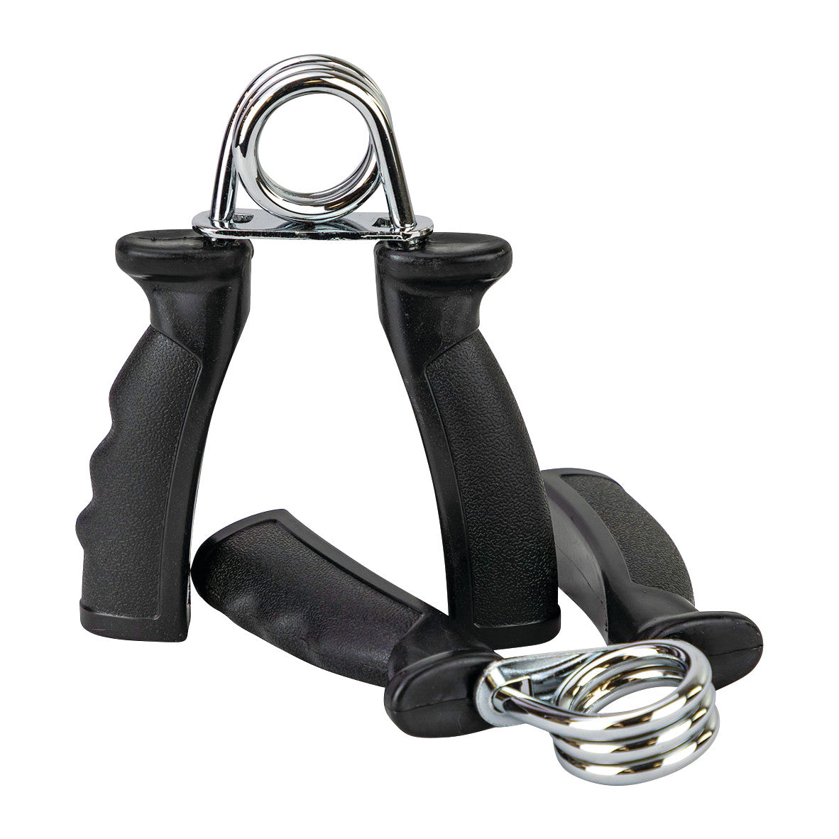 CanDo Fixed Resistance Grip Exerciser with black handles and metal spring for hand strengthening, used for grip training.