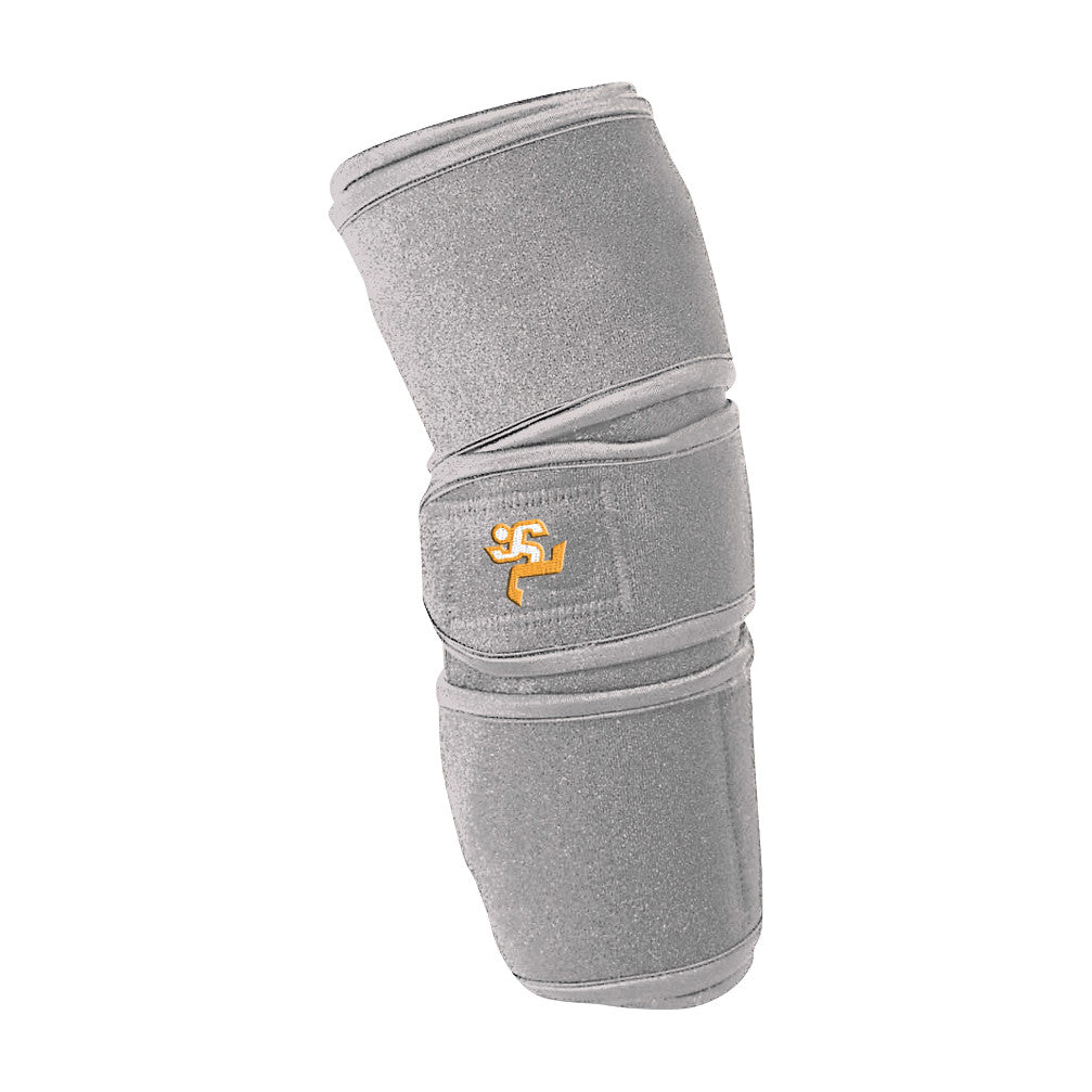 The Pain Management Technologies JStim 1000 Knee System, a gray orthopedic wrap with a logo, designed for knee support and therapy.