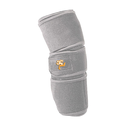 The Pain Management Technologies JStim 1000 Knee System, a gray orthopedic wrap with a logo, designed for knee support and therapy.