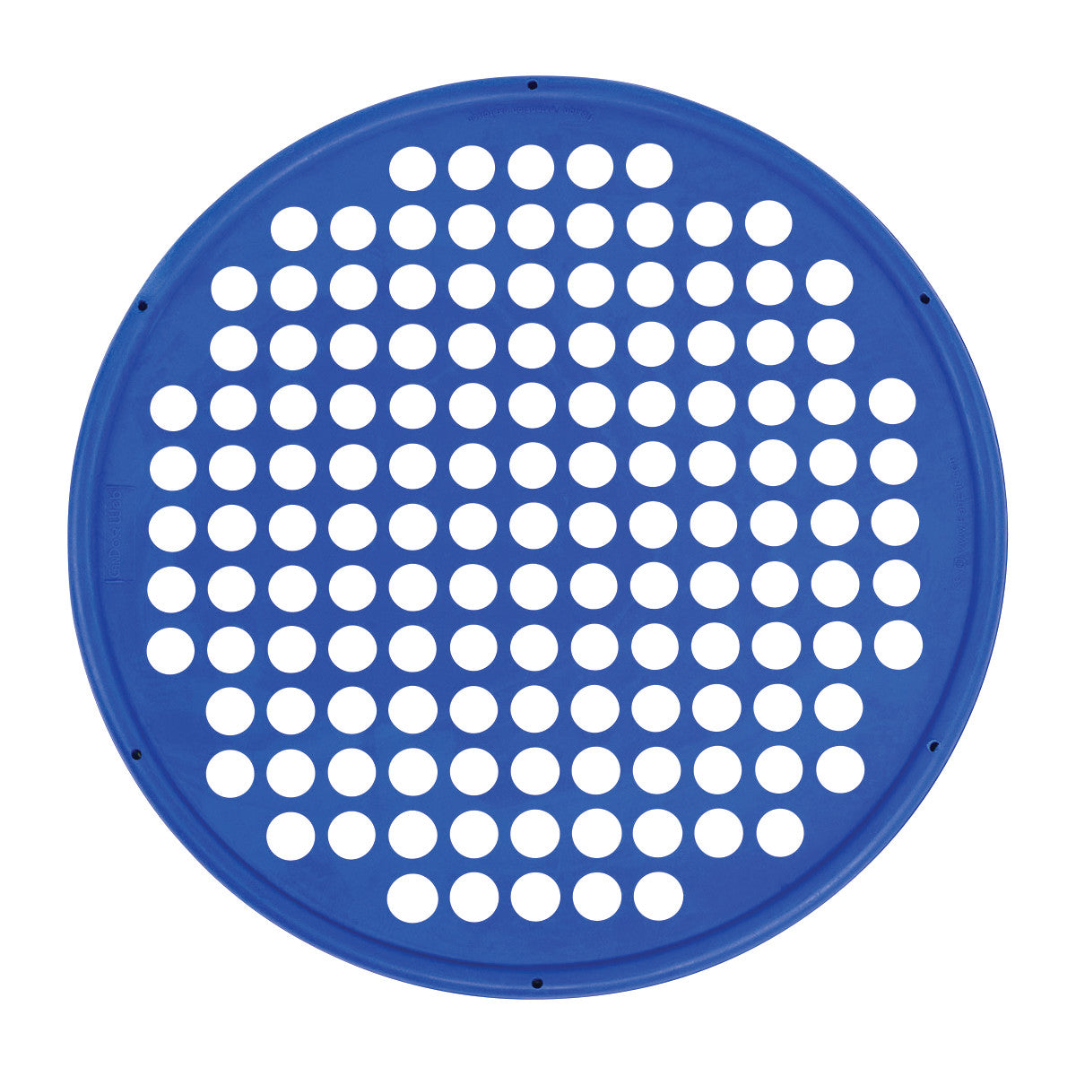 Circular blue CanDo Hand Exercise Web with a grid of evenly spaced white holes, used for strength and flexibility exercises.