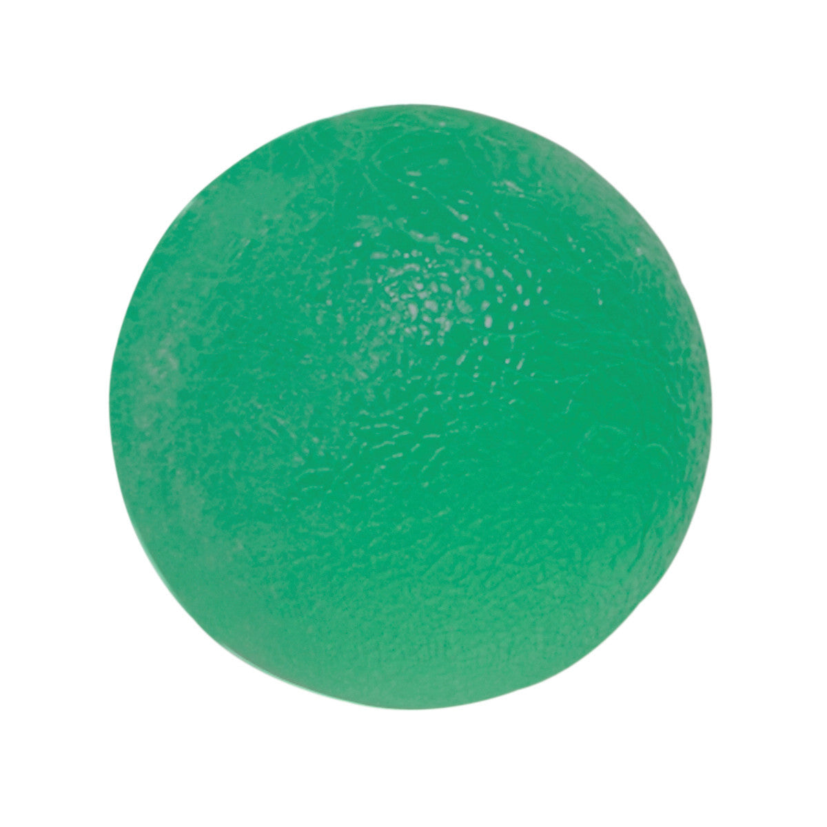 A green CanDo Gel Squeeze Ball with a textured surface, designed for hand therapy and strength exercises.