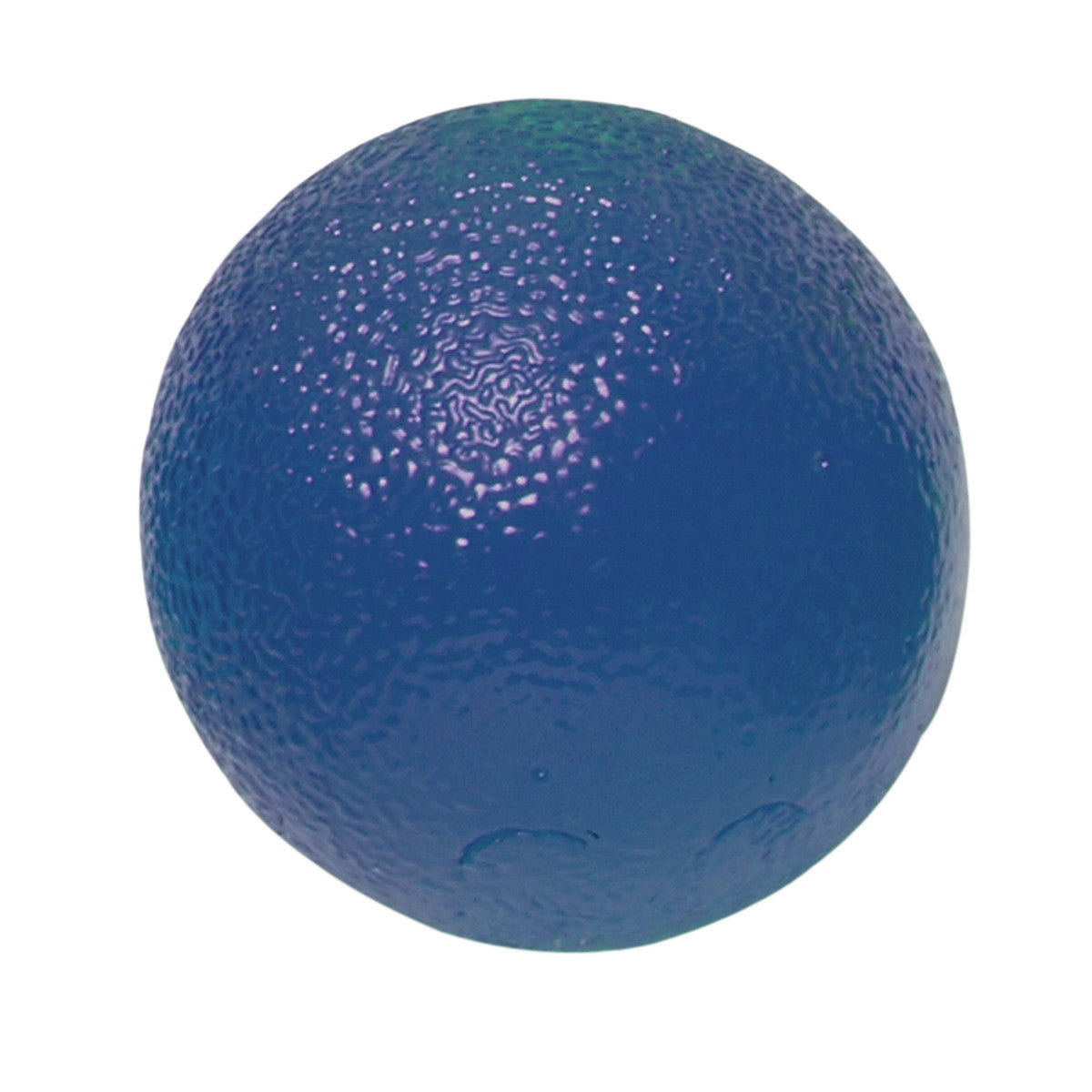 The CanDo Gel Squeeze Ball, a blue textured stress relief ball with a textured  surface.