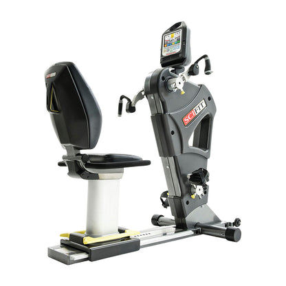 The SciFit PRO2 Total Body Exerciser features a seat and dual handlebars for cardiovascular and strength training workouts.
