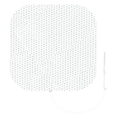 Square ValuTrode X Cloth Electrode with rounded corners and a connector wire, featuring a dotted adhesive surface.