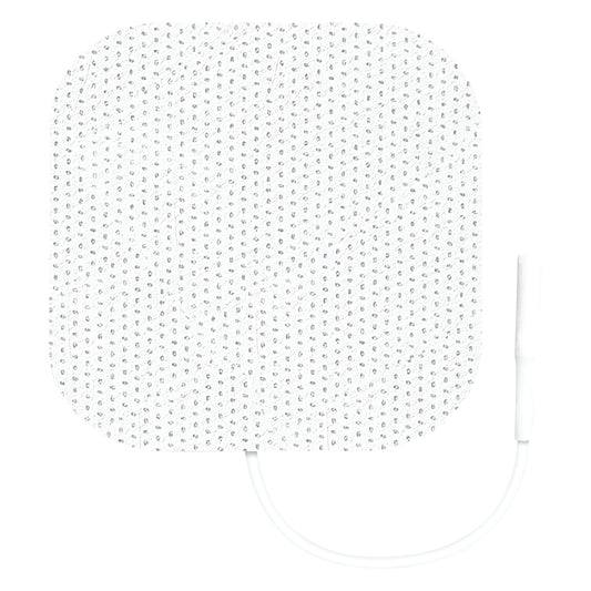Square ValuTrode X Cloth Electrode with rounded corners and a connector wire, featuring a dotted adhesive surface.