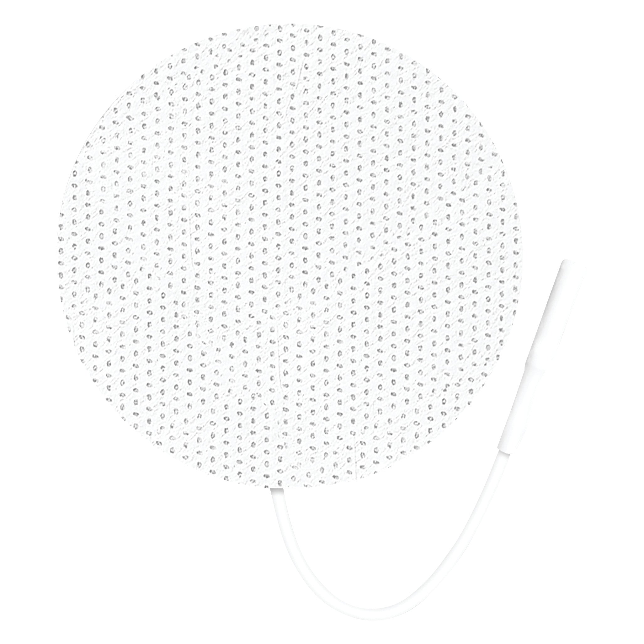 Round ValuTrode X Cloth Electrode with a white dotted surface and attached cable.