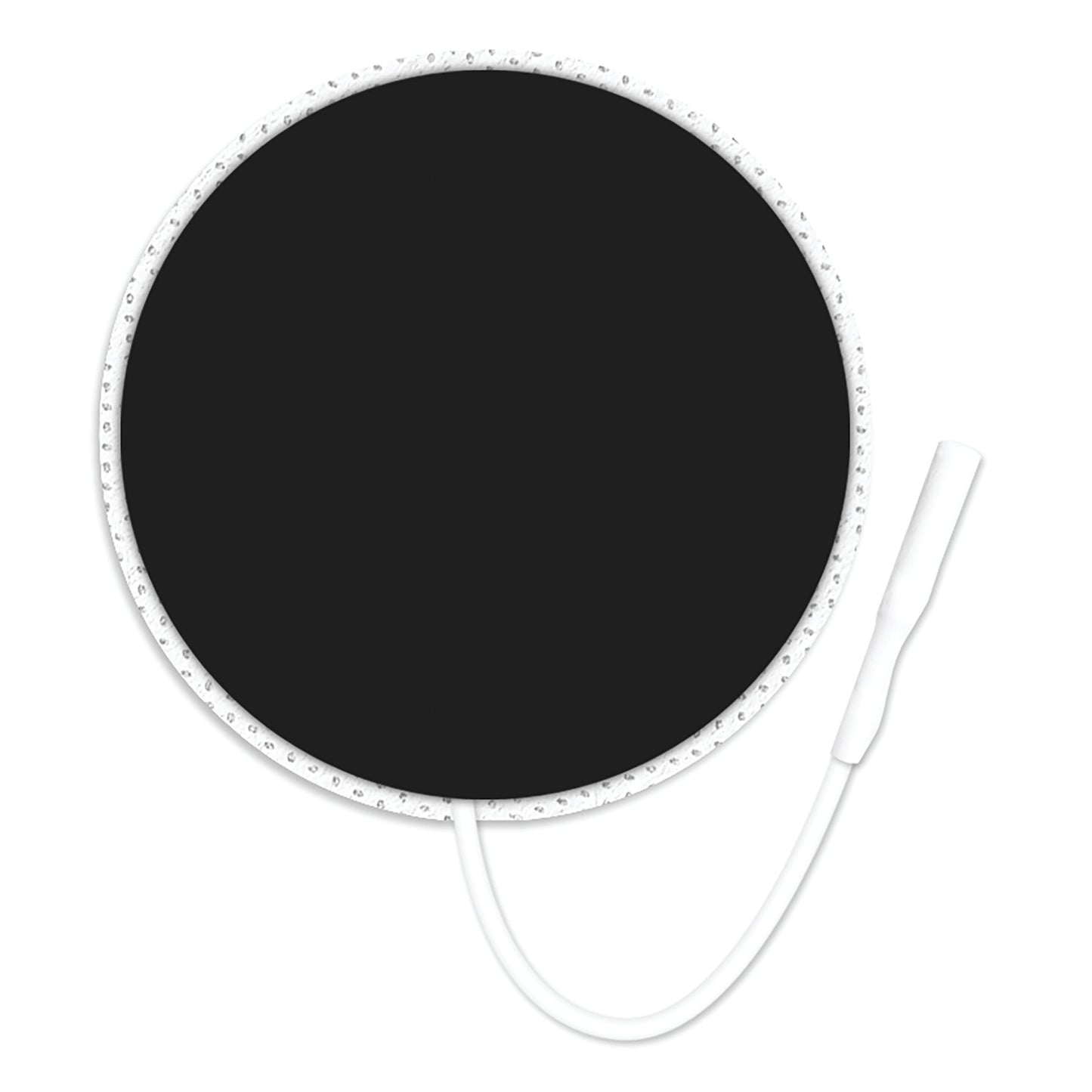 A ValuTrode X Cloth Electrode features a circular black pad with a white border and is attached to a lead wire.
