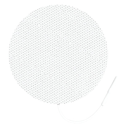 The image features a ValuTrode Cloth Electrode, a round white electrode with a connected lead wire on a plain background.