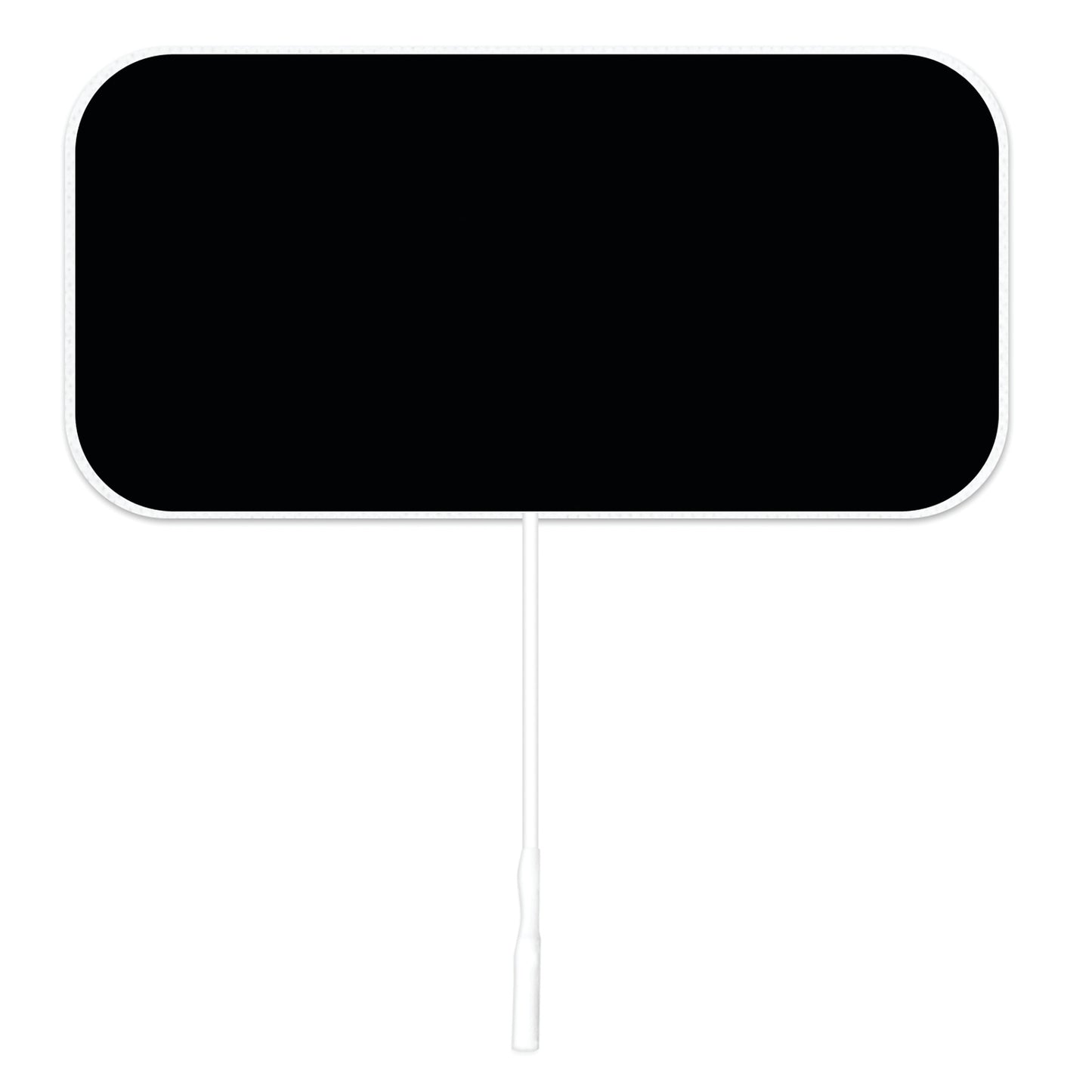 A ValuTrode X Cloth Electrode with a black surface, white border, rounded corners, and a connector tail at the bottom.